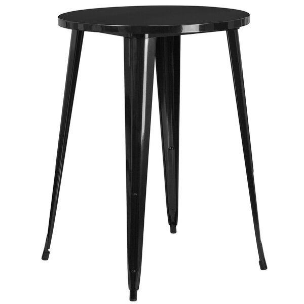 A Flash Furniture black metal round bar height table with legs.
