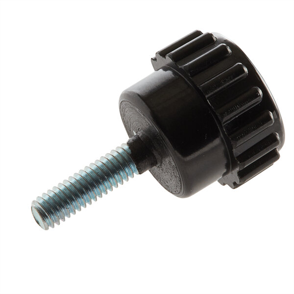 A black plastic screw on knob with a bolt.