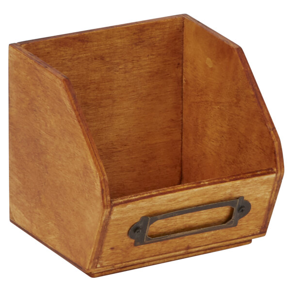 An American Metalcraft natural poplar wood sugar caddy with a metal handle.