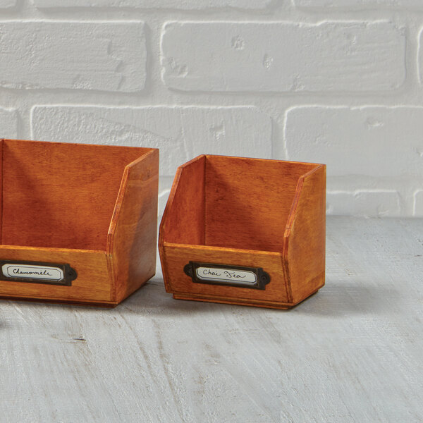 a wooden box with a label