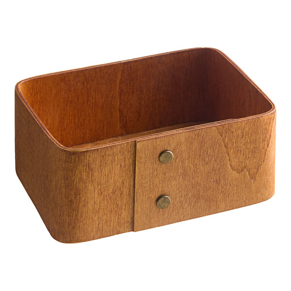 An American Metalcraft natural poplar wood sugar caddy with two holes.