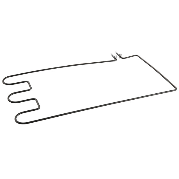 A black wire with a small metal plate attached to a wire frame of a ServIt drawer warmer heating element.