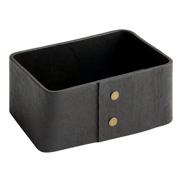 A black rectangular American Metalcraft poplar wood sugar caddy.