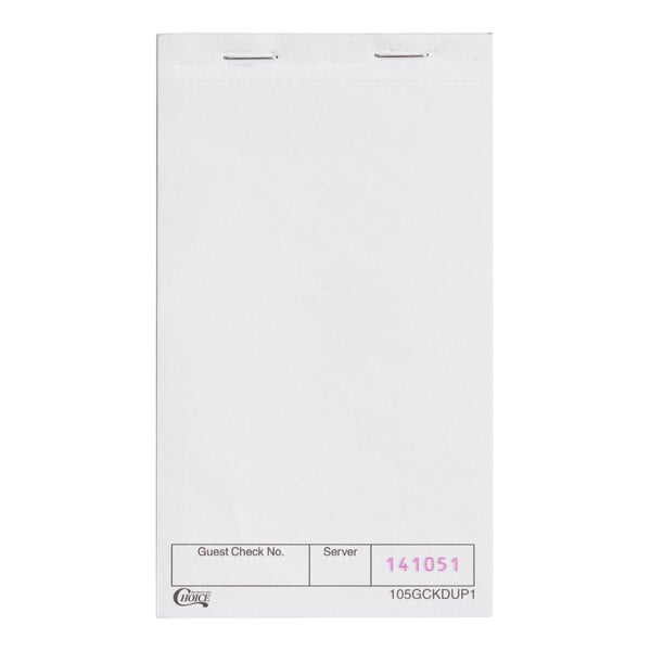 Choice 1 Part White Blank Guest Check with Carbon Sheet - 100/Case