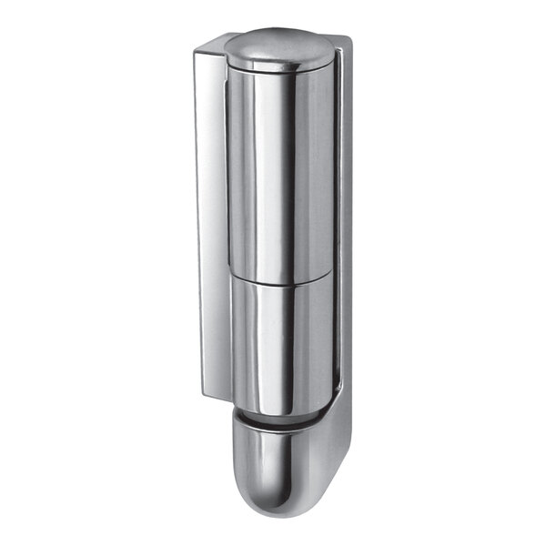 A chrome-plated hinge designed for doors or panels.