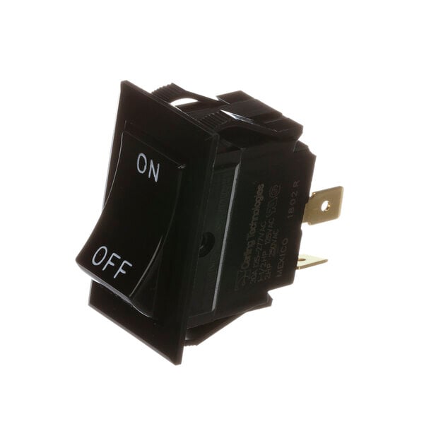 a black switch with white text