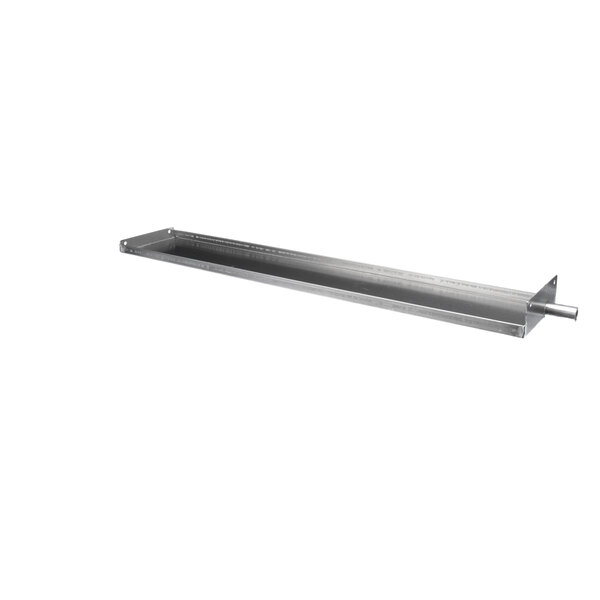 A long rectangular metal drain pan with a handle.