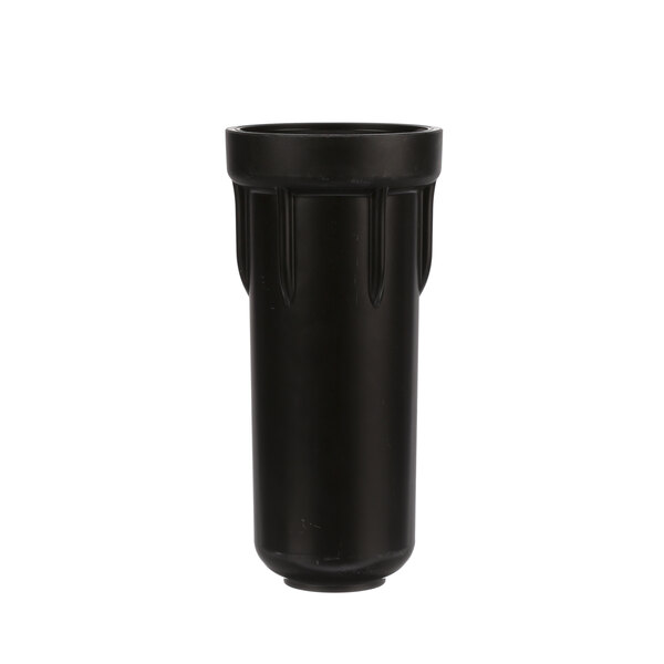 A black cylinder with a handle on a white background.