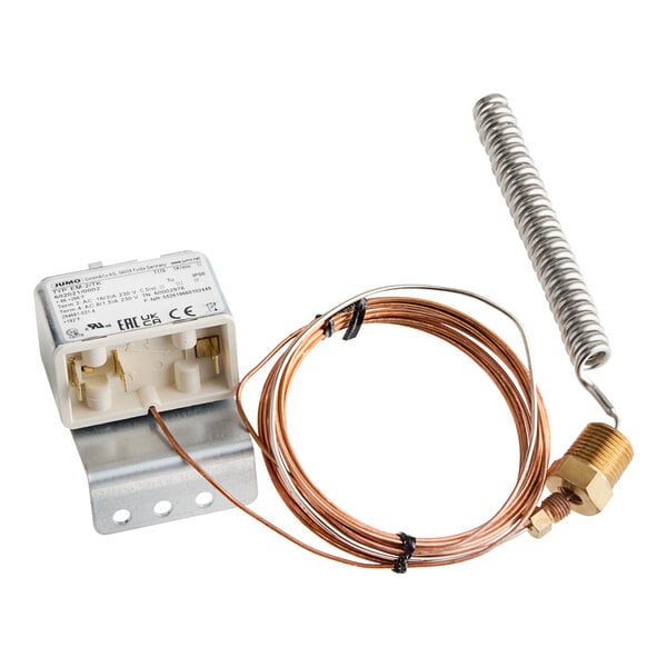 A Hobart thermostat with wires attached.