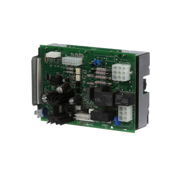 A green Alliance Laundry control board with many small components.