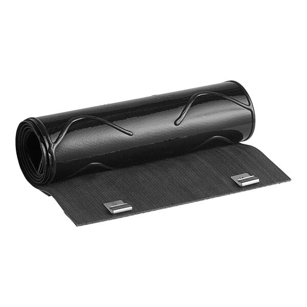 A roll of black wavy silicone material with metal clips.