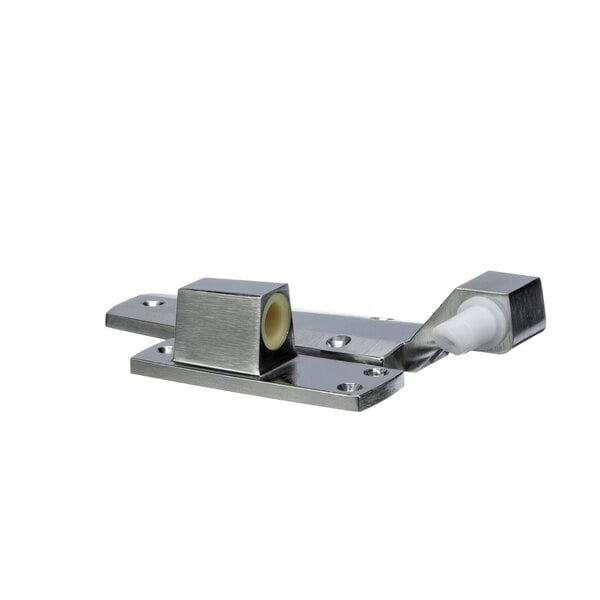A stainless steel Component Hardware walk-in door hinge.