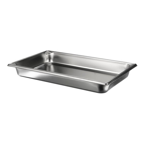 A stainless steel Southern Pride grease pan with a lid.