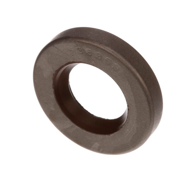A round black Ice-O-Matic lip seal with a hole in the center.