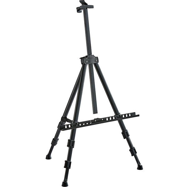 A black aluminum board stand with a white background.