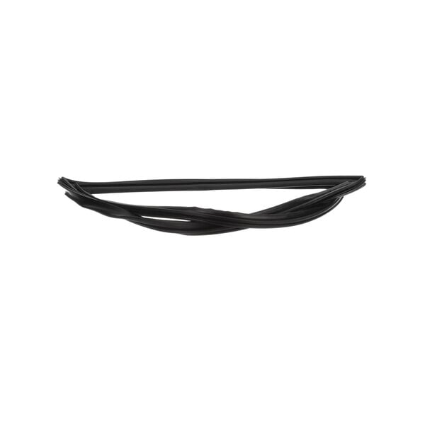 A close up of a black Imbera door gasket on a white background.