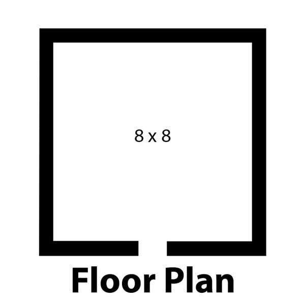 A black square Norlake Kold Locker box with text reading "8' x 8' x 6' 7" "