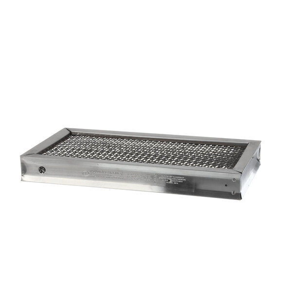 A rectangular metal mesh filter with a metal frame.