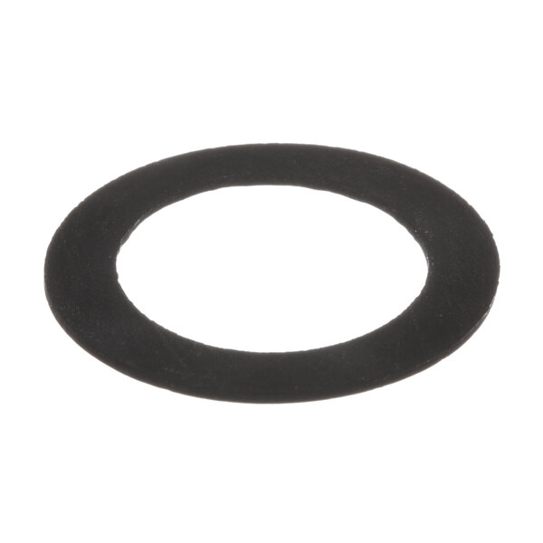 A black rubber washer with a white background.