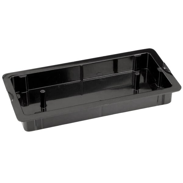 A black rectangular Cornelius drip tray with two holes.