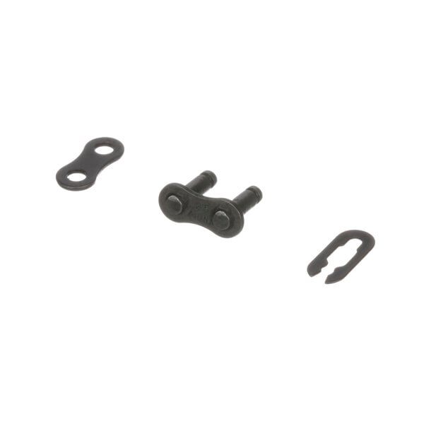 A black chain with two hooks and a screw.