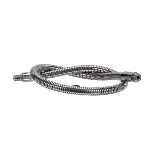 A Duke stainless steel hose with a metal connector.