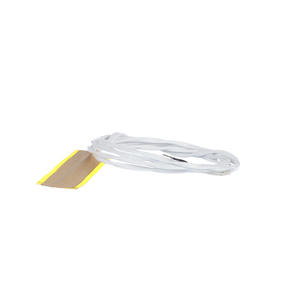 A white wire with a yellow tag.