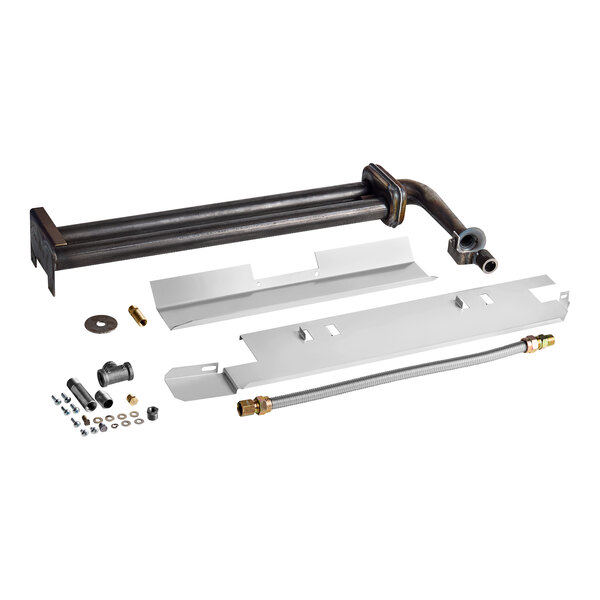 A Blodgett 36156 burner assembly kit with metal burner tubes, mounting hardware, metal shields, and a flexible connector.
