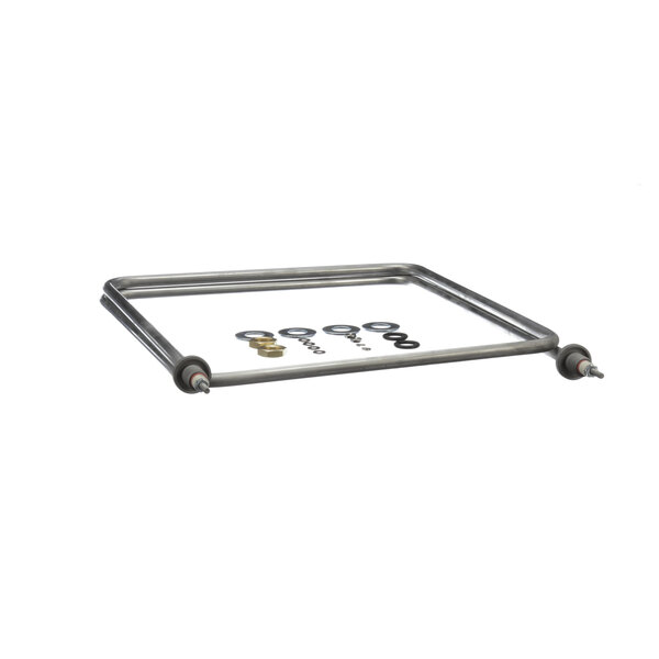 A metal frame with metal rods and metal rings.