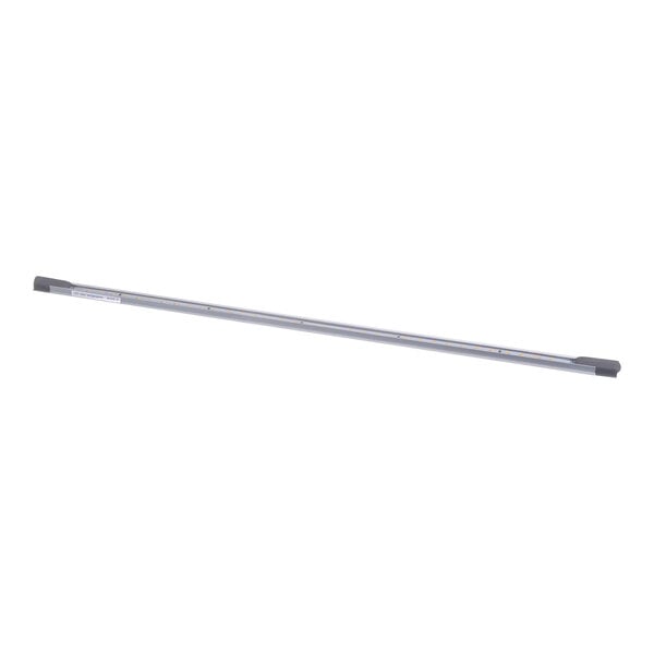A long metal pole with a white background.