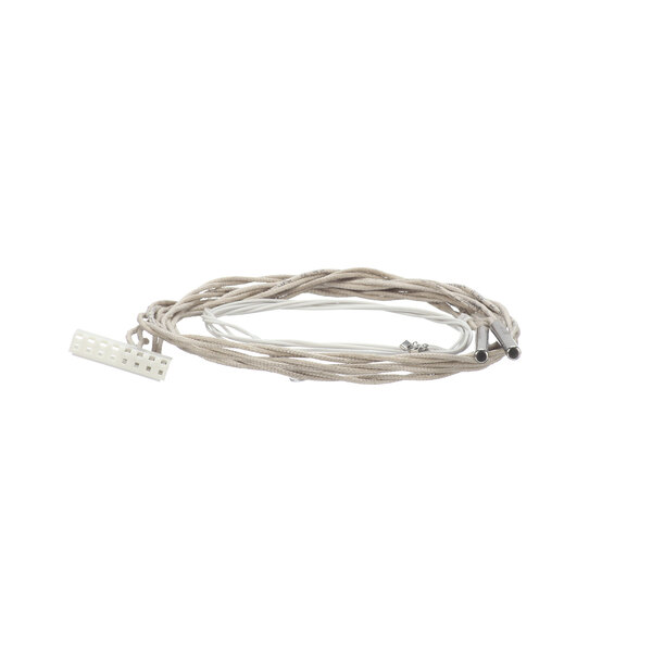 A Henny Penny probe assembly with a silver cord and white tag on a wire.