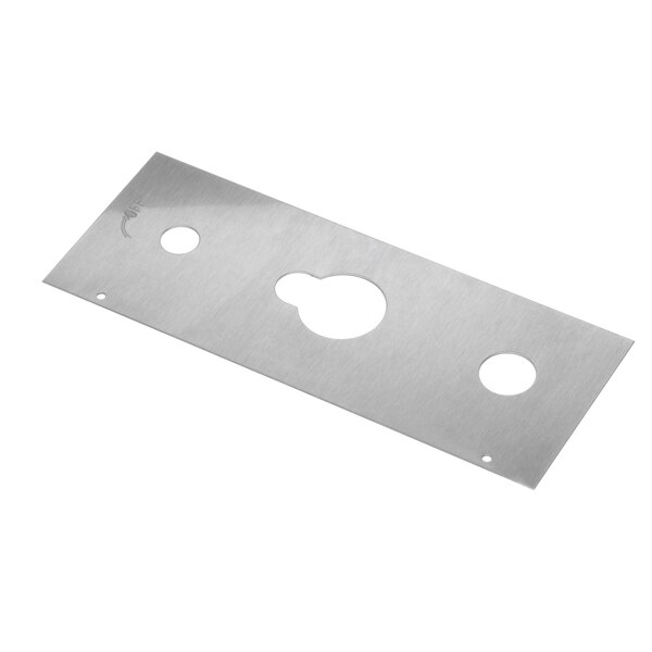 A stainless steel Montague lower gas panel with holes.