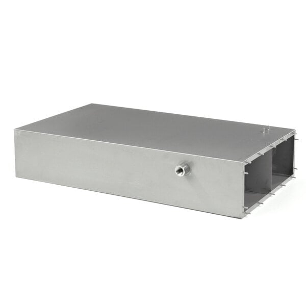 A rectangular metal box with a hole on top.