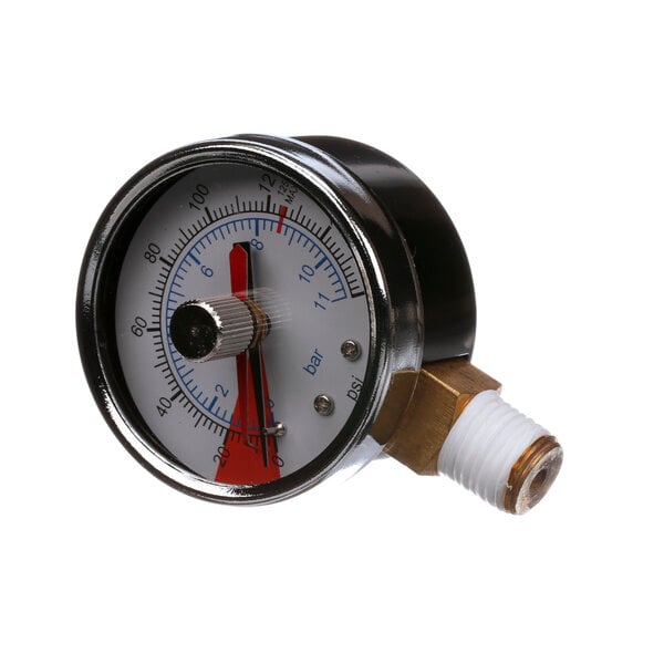 A close-up of a Vulcan pressure gauge on a white background.