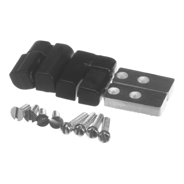 A Blodgett black metal hinge kit with screws.