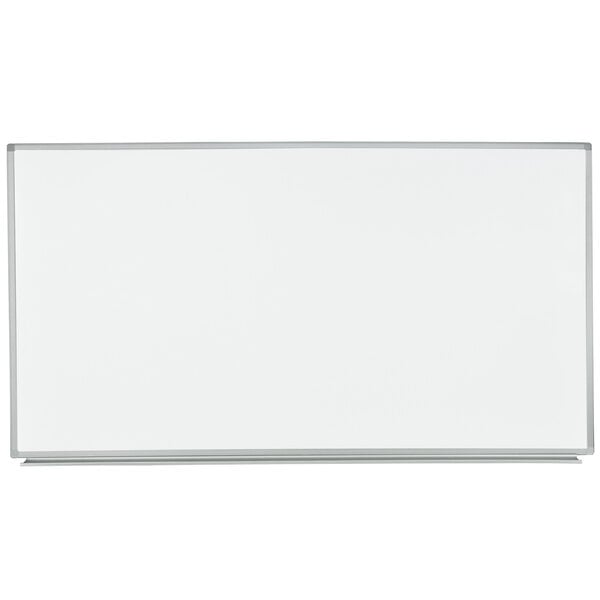 A white board with a metal frame.