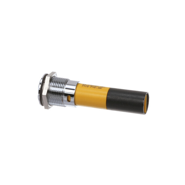 A yellow and black cylinder with a yellow indicator light on top.