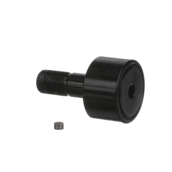 A black metal cylinder with a threaded nut on the end.