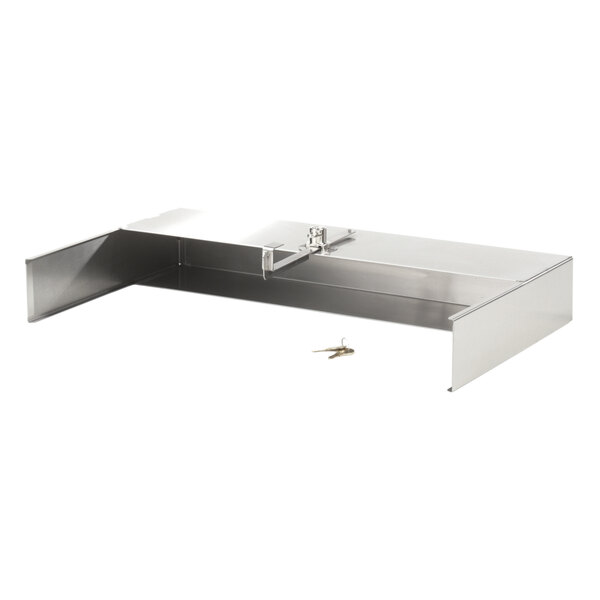 A stainless steel metal box with a key holder.