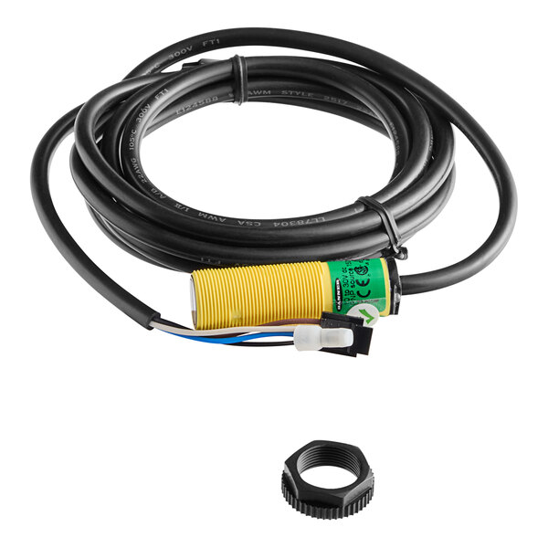 A black cable with a yellow and blue connector.
