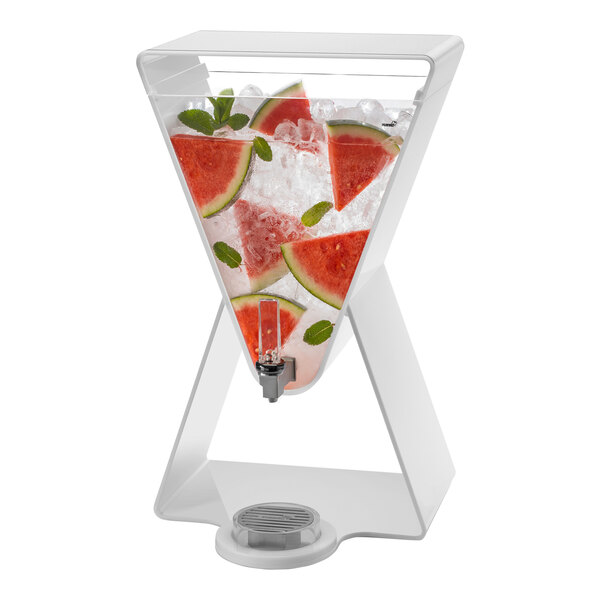 Rosseto LD184 Lucid 3 Gallon White Acrylic Prism Beverage Dispenser with Drip Tray