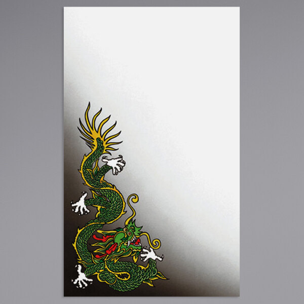 A white menu paper with a green dragon design.