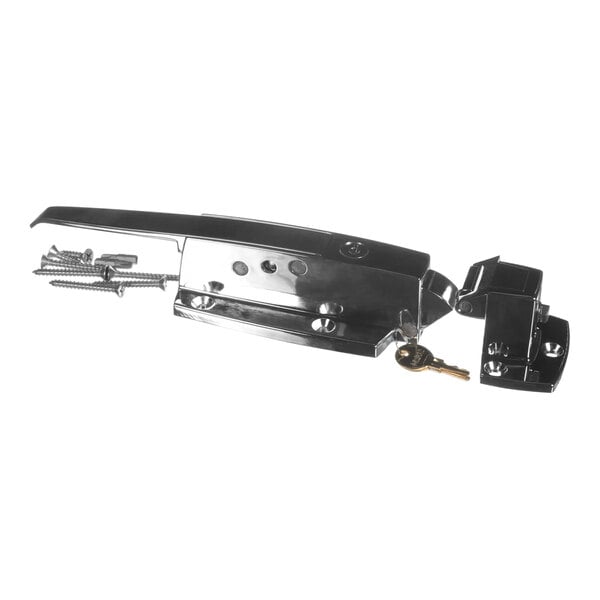 A black metal Polar King door latch kit.