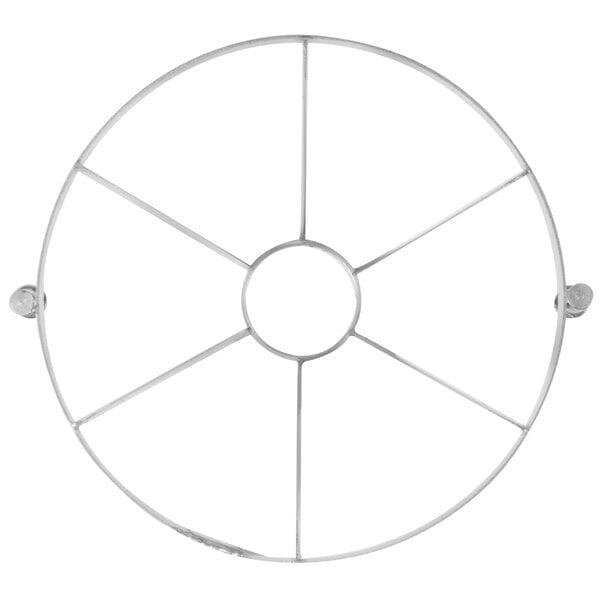 A circular metal frame with six holes.