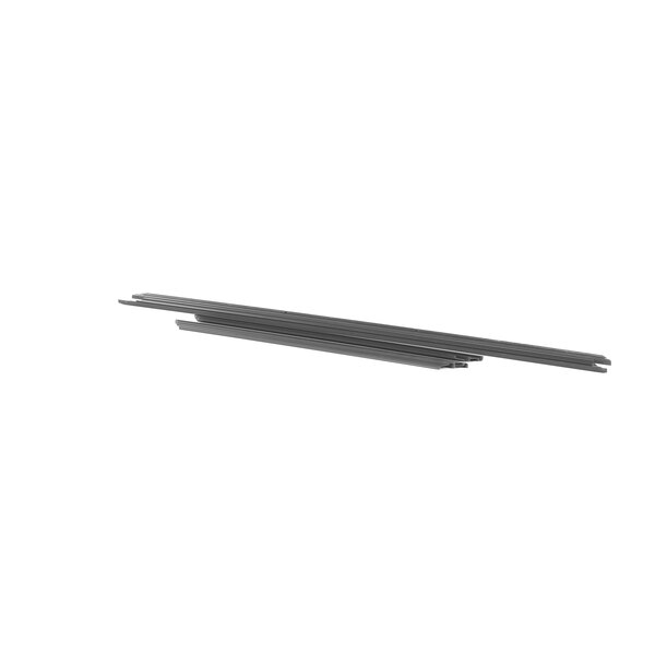 A black metal gasket retainer with two long metal strips.