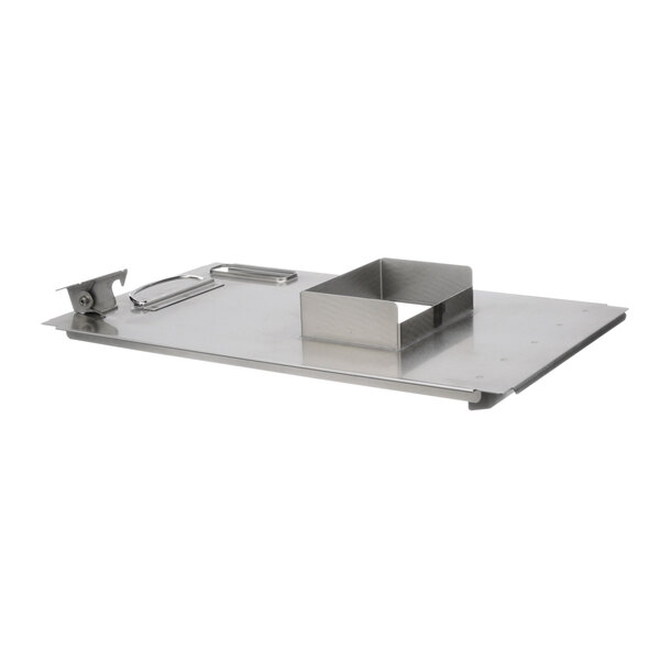 A stainless steel Henny Penny drain pan cover with a metal handle.