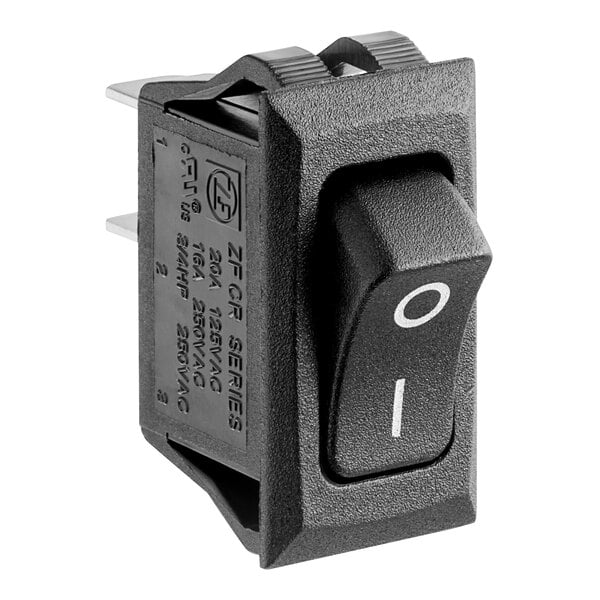 A black Vulcan rocker switch with white text on the on button.