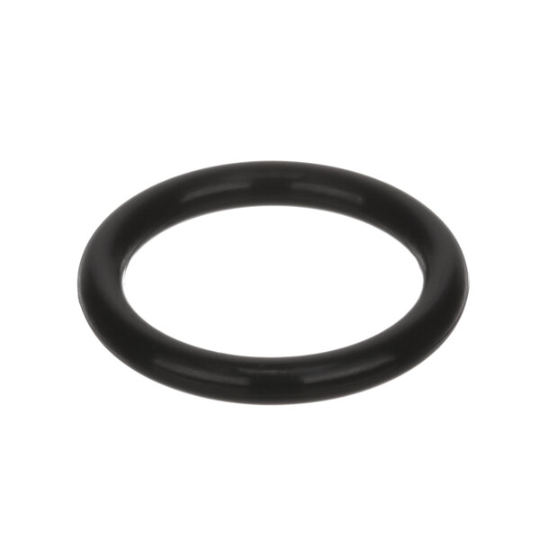 A black rubber o ring with a white background.