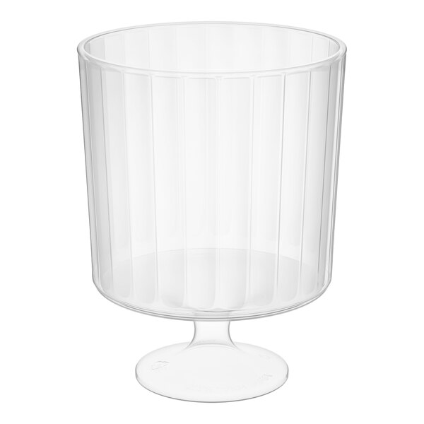 A clear plastic pedestal wine cup with a ribbed design.