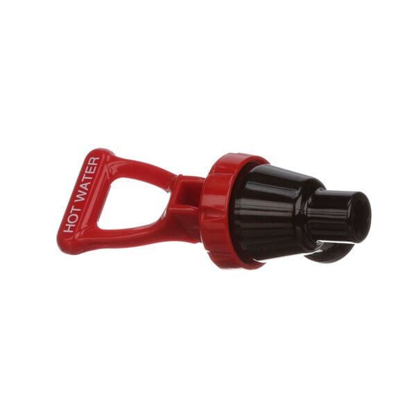 A red and black plastic bottle cap on a Newco Hi Heat Faucet bottle.